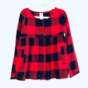 NWOT CARTERS Black & Red Long Sleeve Checkered Top Sz 5